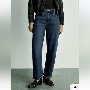 Mango NWT Balloon Barrel Leg Classic High Rise Straight Jeans 90s Dark Blue 6